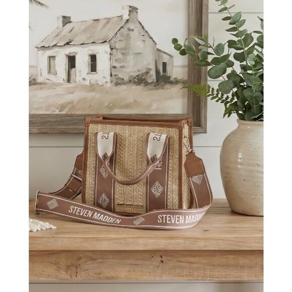Steve Madden Handbags - Steve Madden Straw Satchel Crossbody Neutral Woven Mini Bag Resort Chic